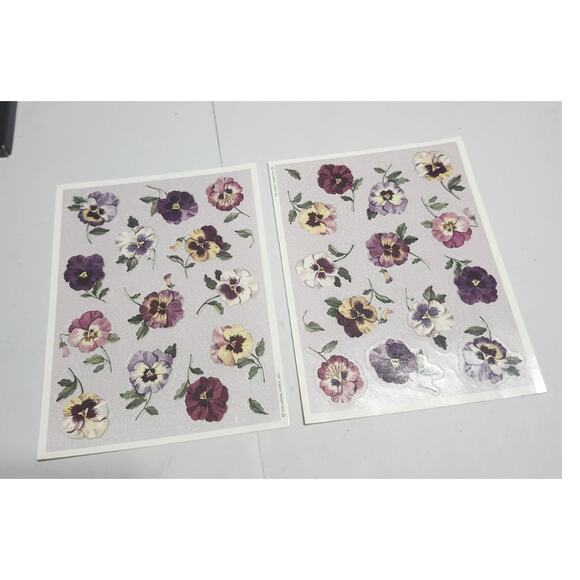 Vtg Hallmark Stickers Flowers Pansy Purple Spring Summer 80s 90s Loose Sheets x2 - Picture 2 of 3
